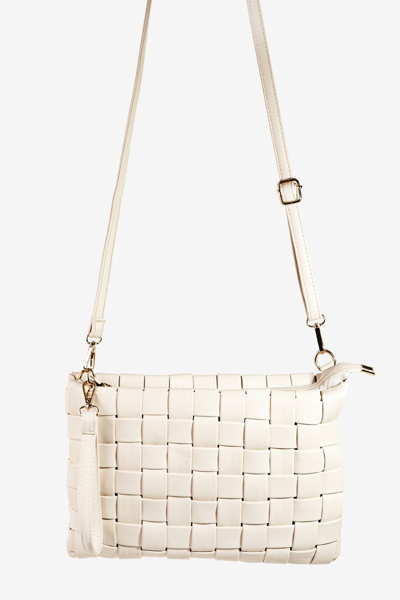 Fame Faux Leather Basket Weave Crossbody Bag - Smart Shopper