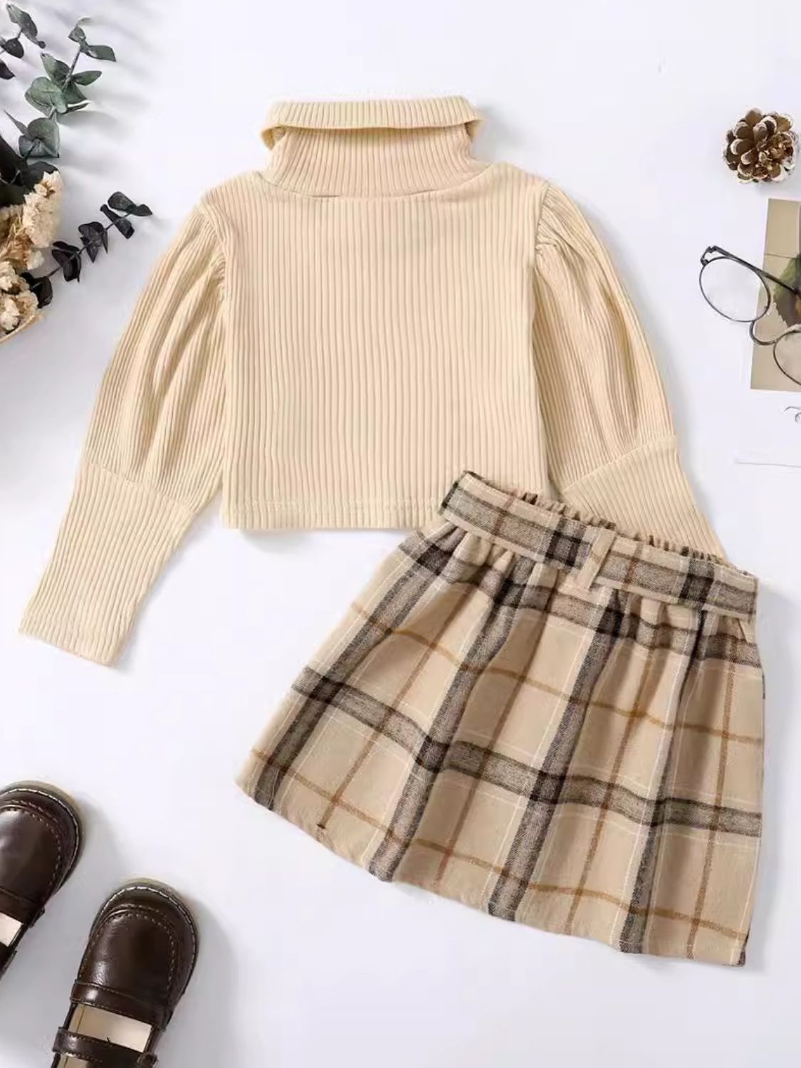 Turtleneck Long Sleeve Top and Skirt Set - Smart Shopper