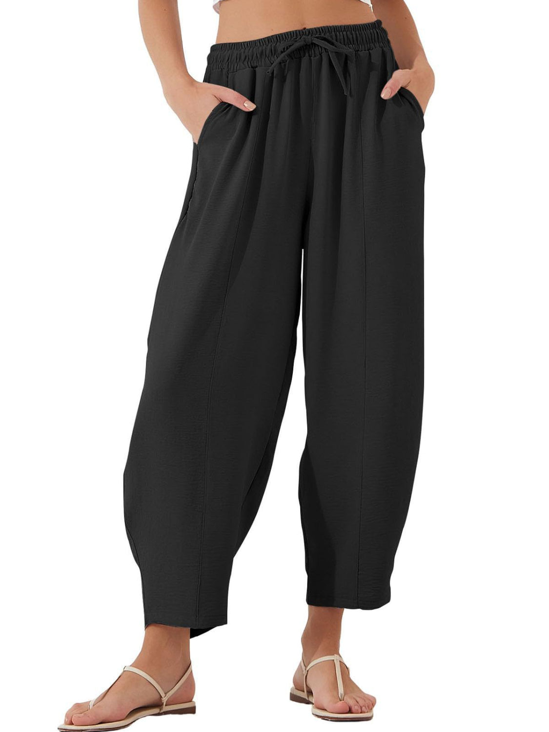 Full Size Drawstring Cropped Jogger Pants Plus Size - Smart Shopper