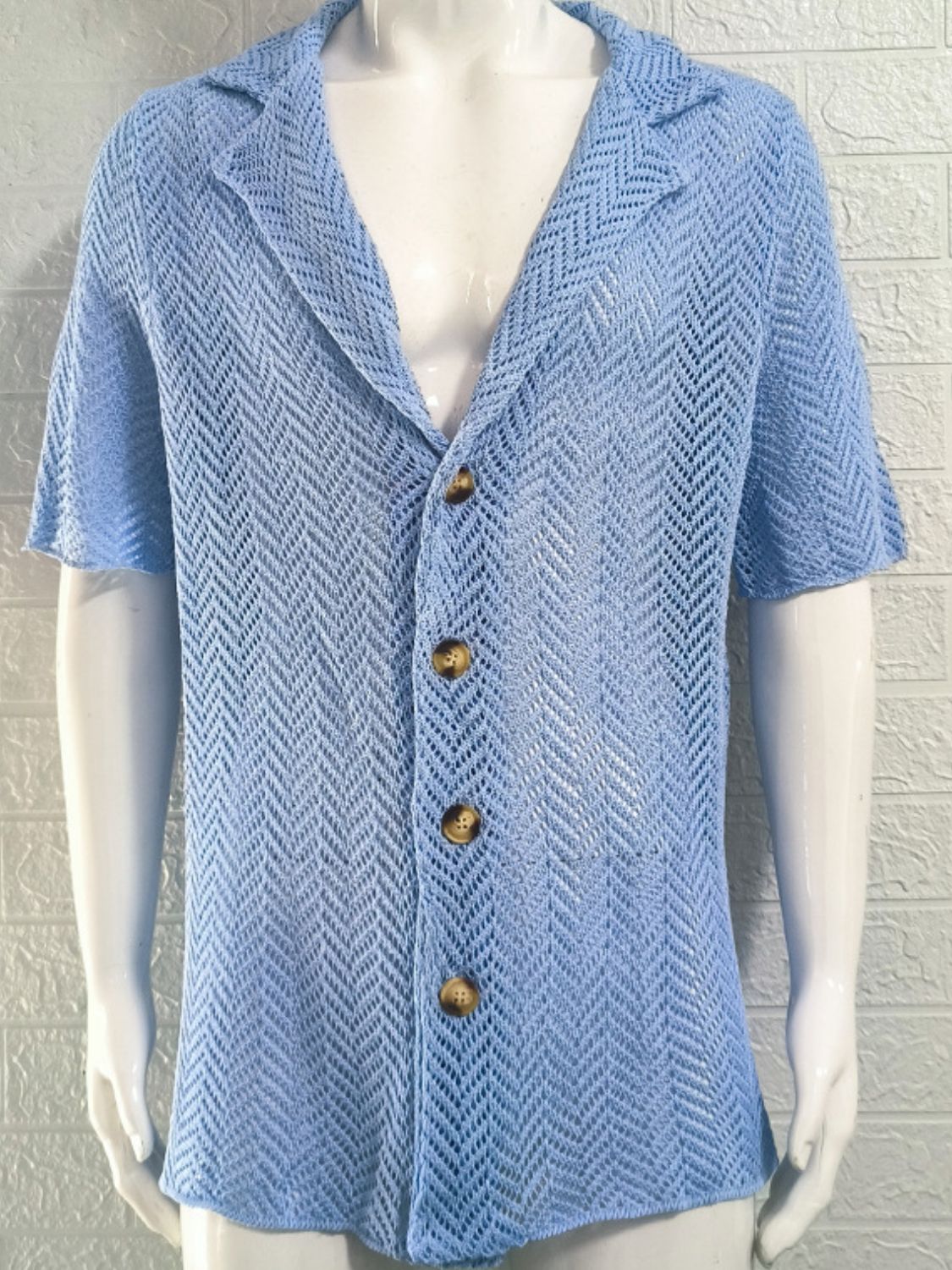 Men's Plus Size Herringbone Eyelet Button Down Knit Shirt - Smart Shopper