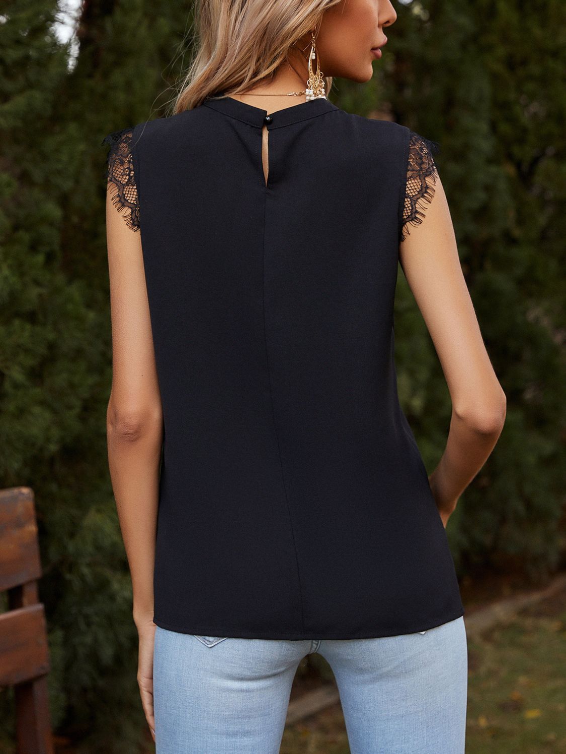 Lace Detail Ruched Round Neck Tank - Smart Shopper