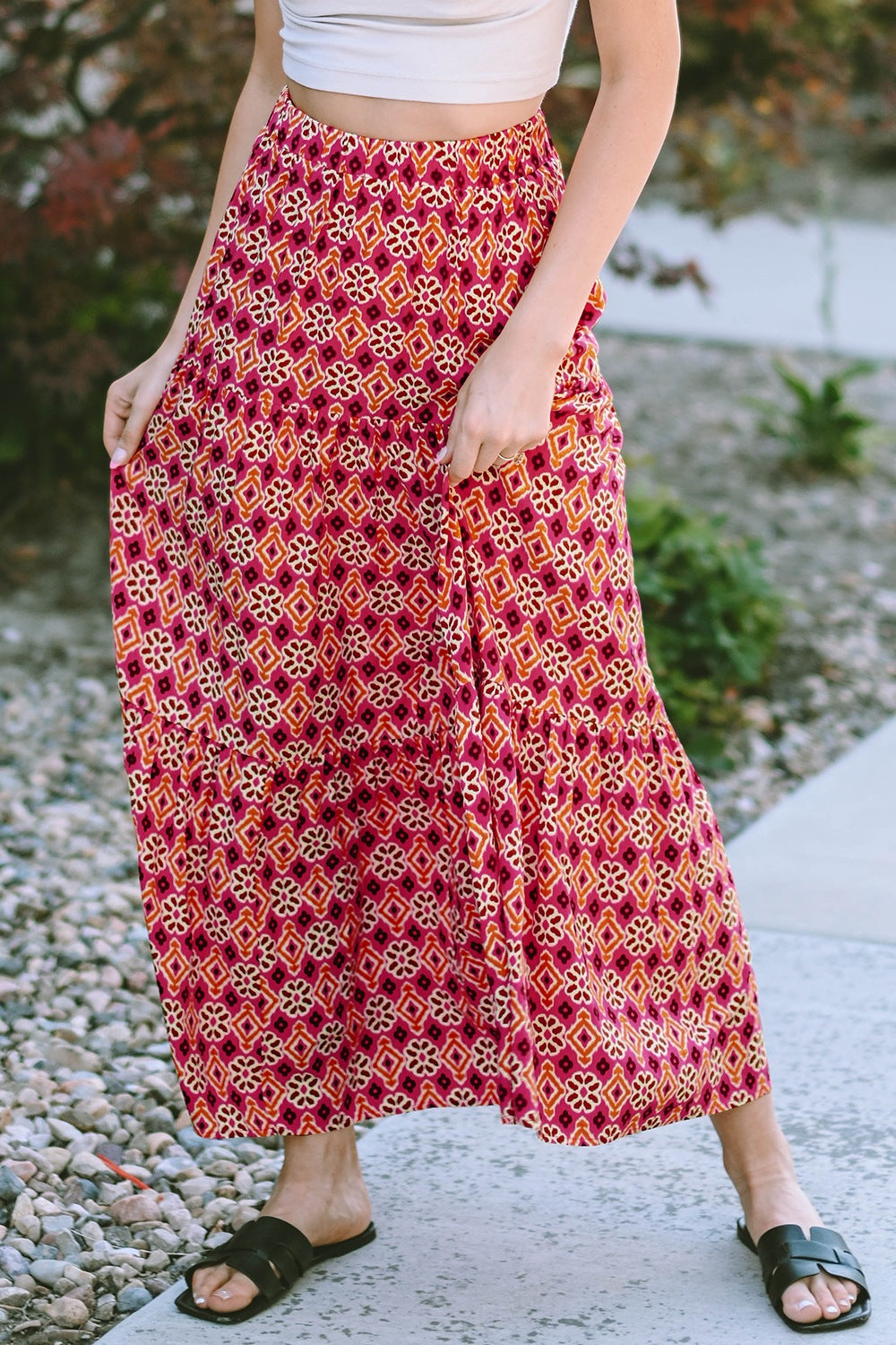 Printed Tiered Maxi Skirt - Smart Shopper