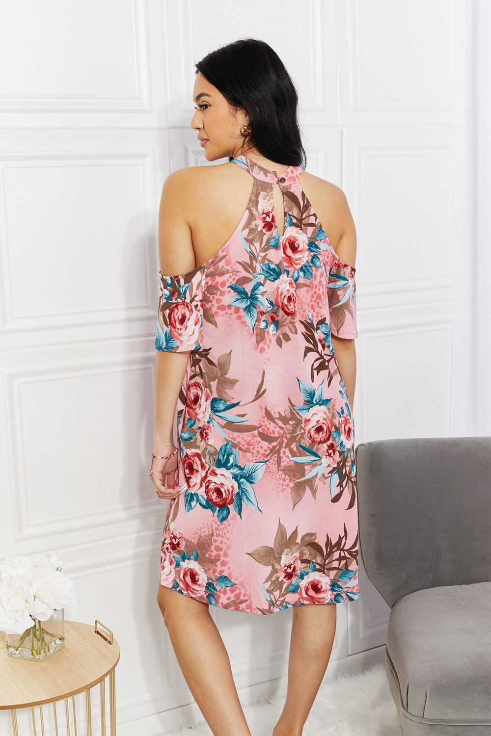 Sew In Love Full Size Fresh-Cut Flowers Cold-Shoulder Dress - Smart Shopper