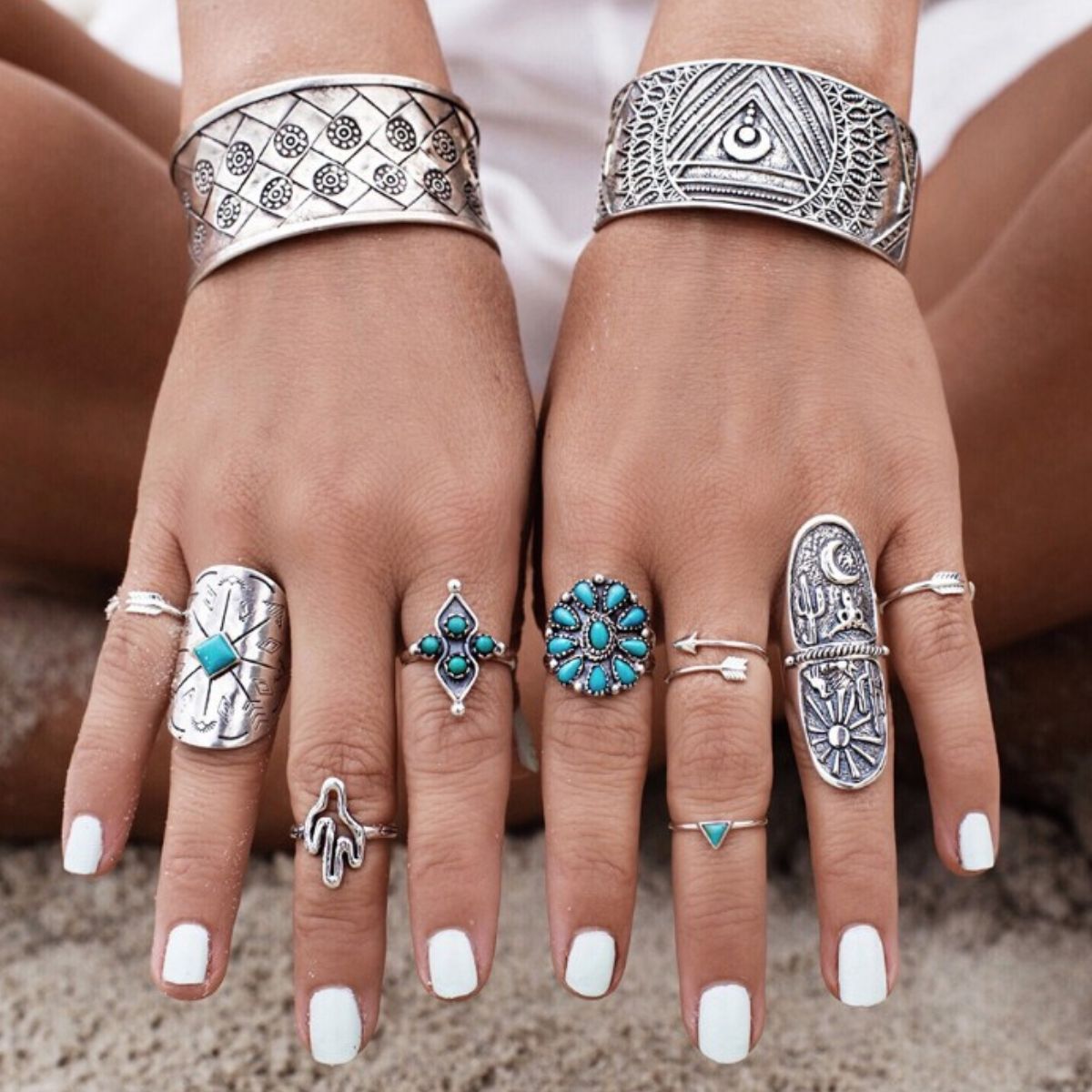 Alloy Turquoise 9-Piece Ring Set - Smart Shopper