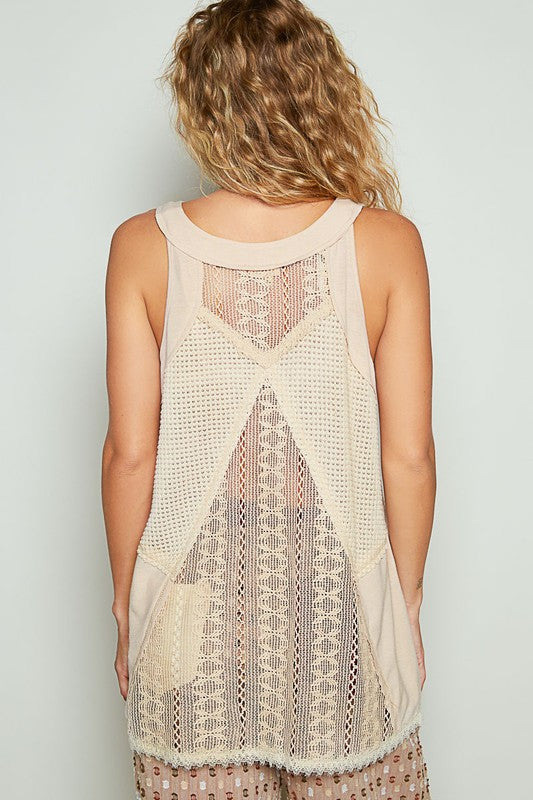 POL Lace Up Crochet Lace Tank - Smart Shopper