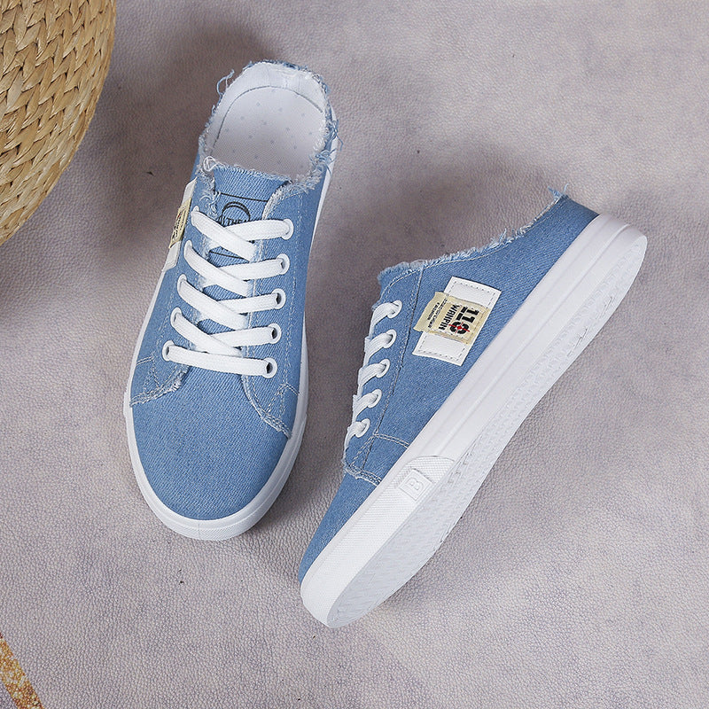 Frayed Hem Lace Up Canvas Sneakers - Smart Shopper