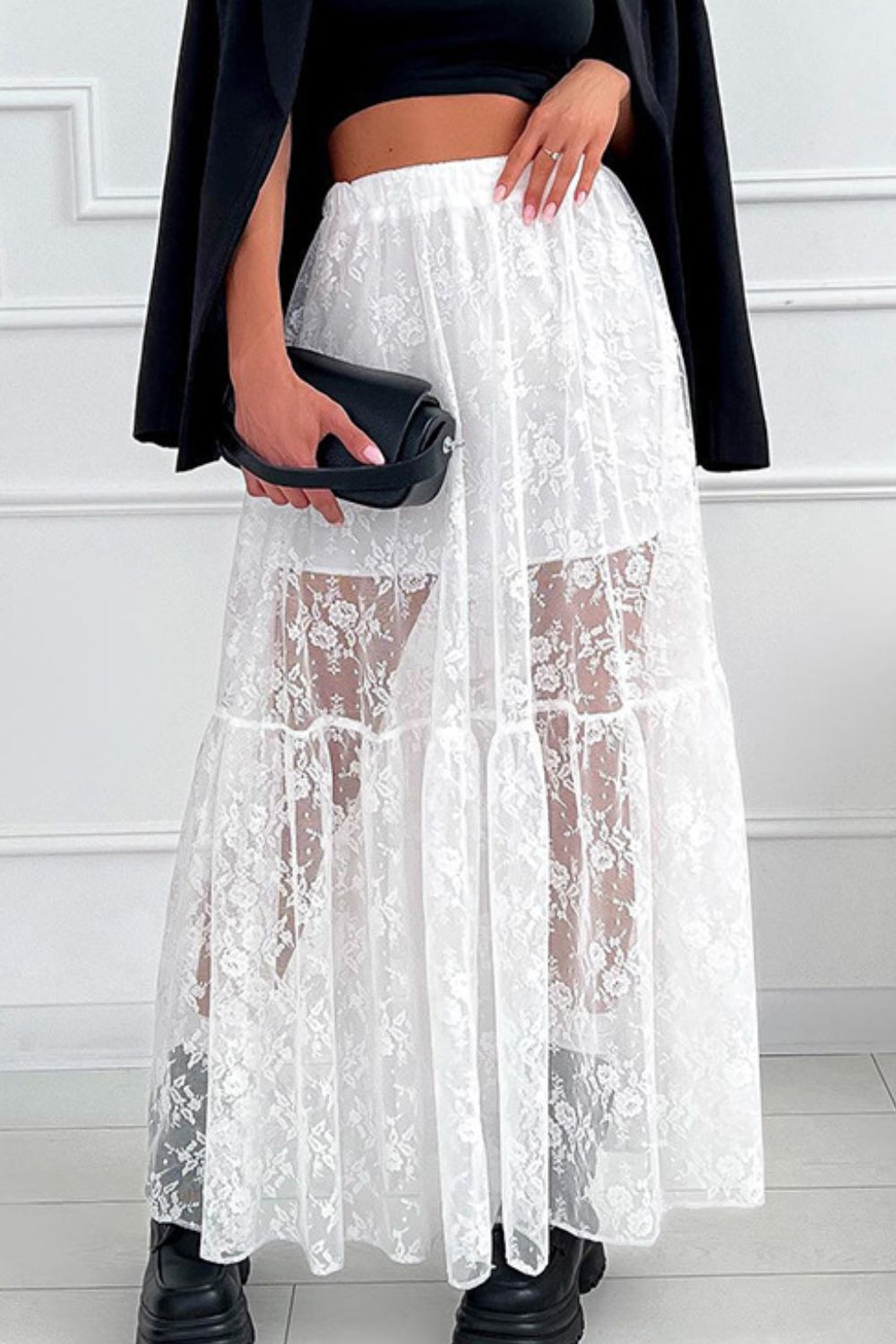 Lace Elastic Waist Maxi Skirt - Smart Shopper