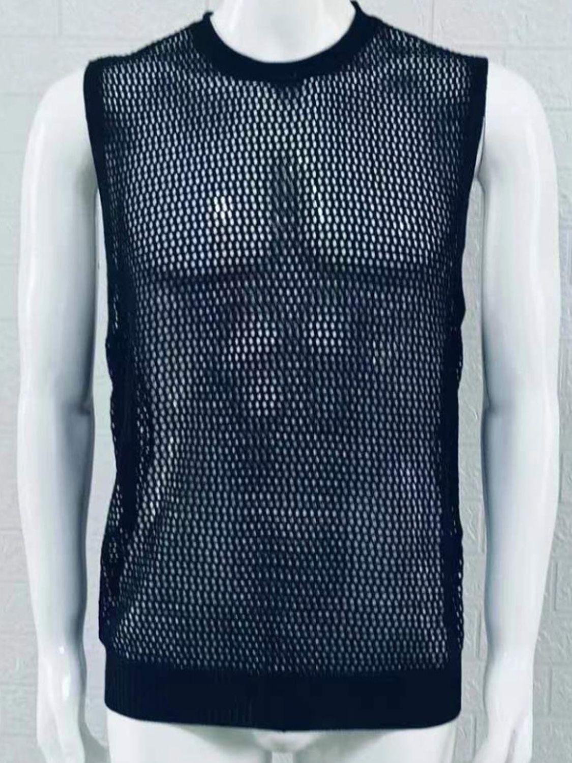 Men's Openwork Round Neck Sleeveless Knit Top - Smart Shopper