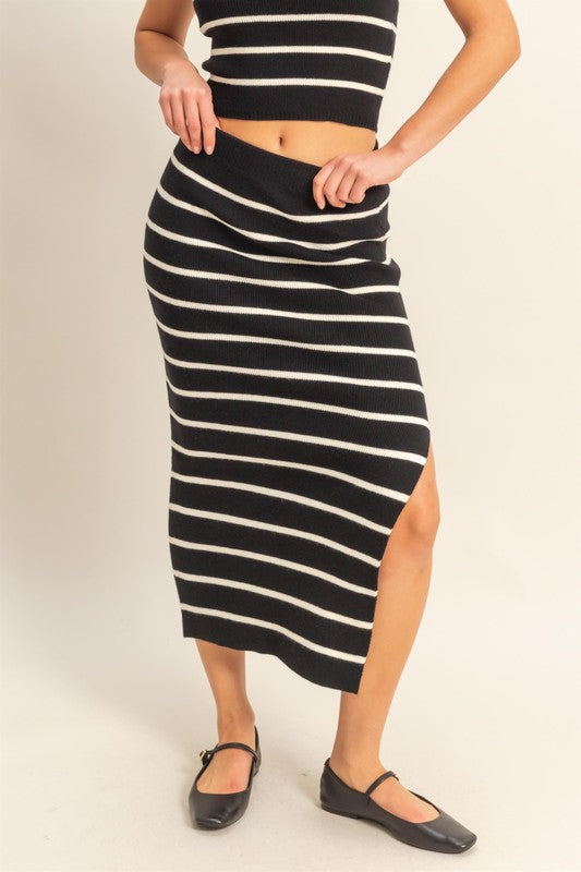 HYFVE Side Slit Striped Bodycon Sweater Skirt - Smart Shopper