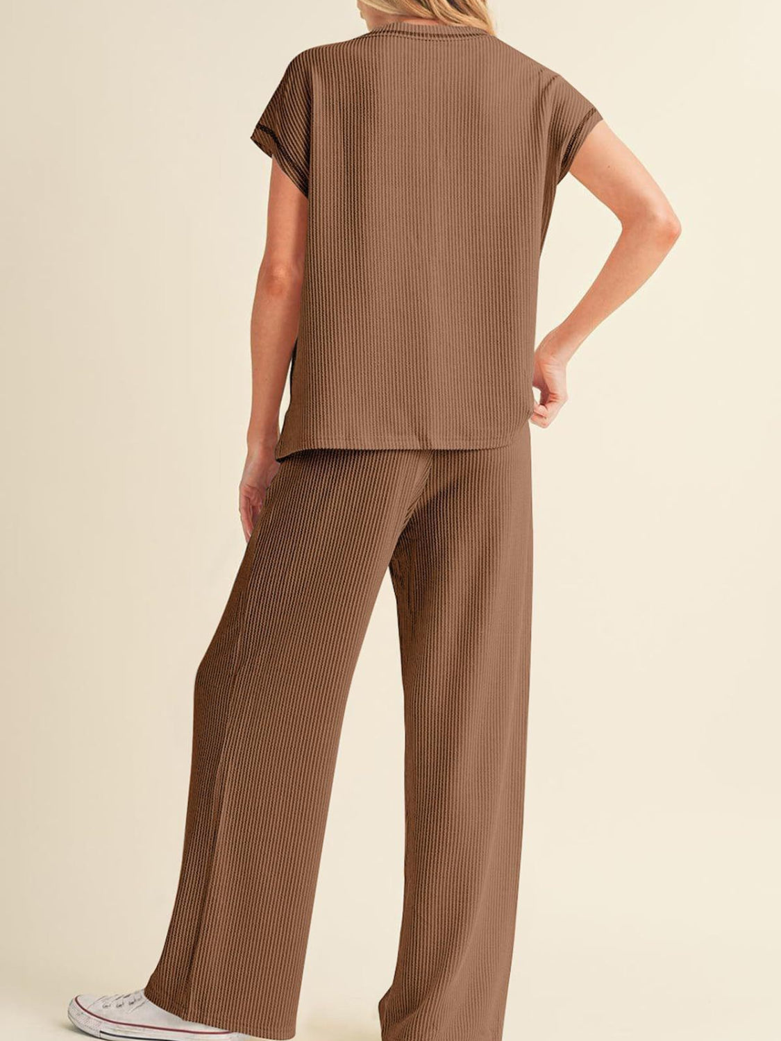 Ribbed Exposed Seam Top and Pants Set - Smart Shopper