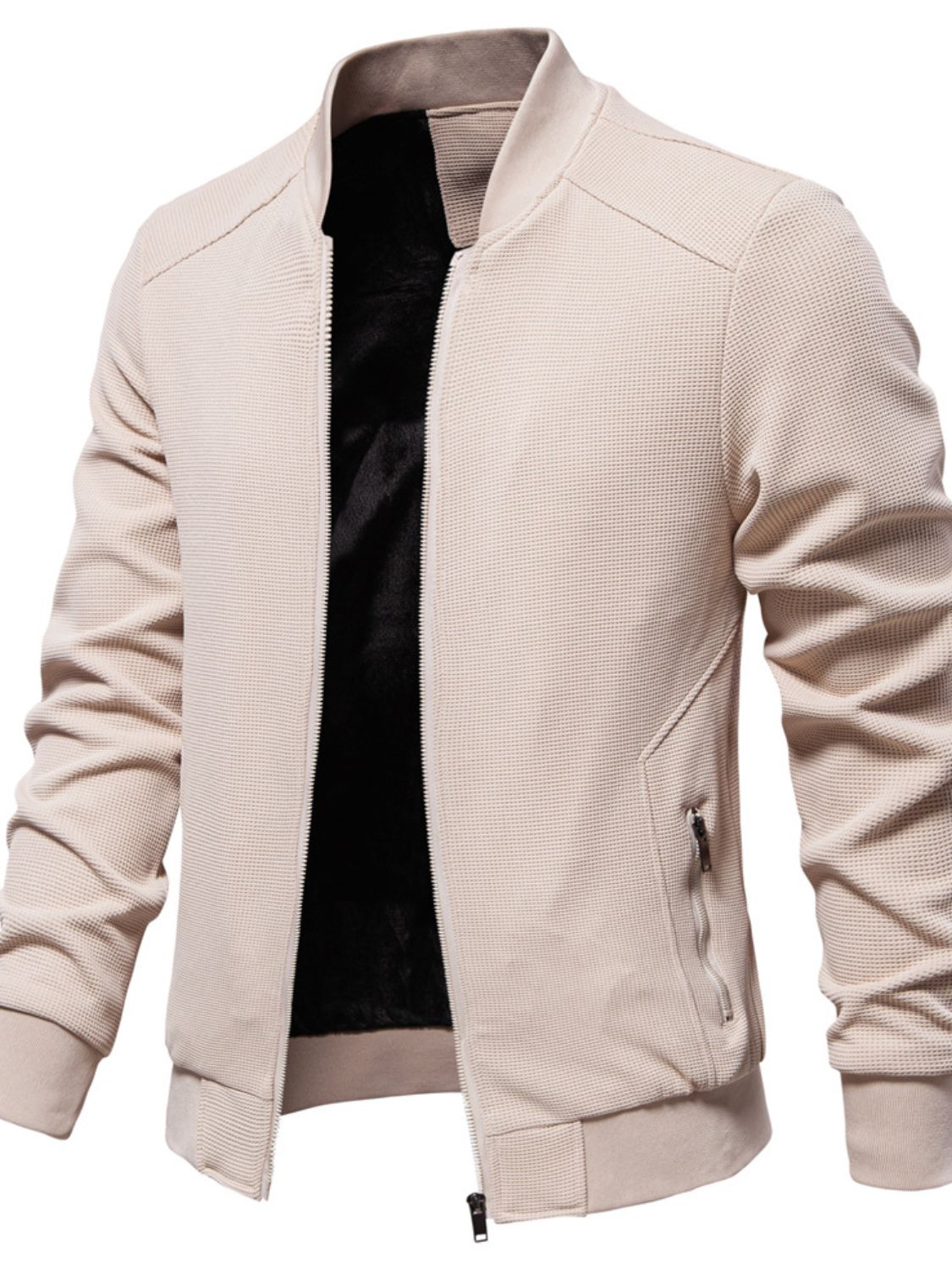 Men's Waffle Knit Baseball Collar Zip Up Jacket - Smart Shopper