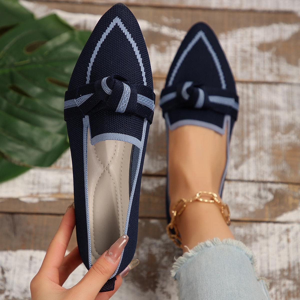 Bow Contrast Trim Point Toe Loafers - Smart Shopper