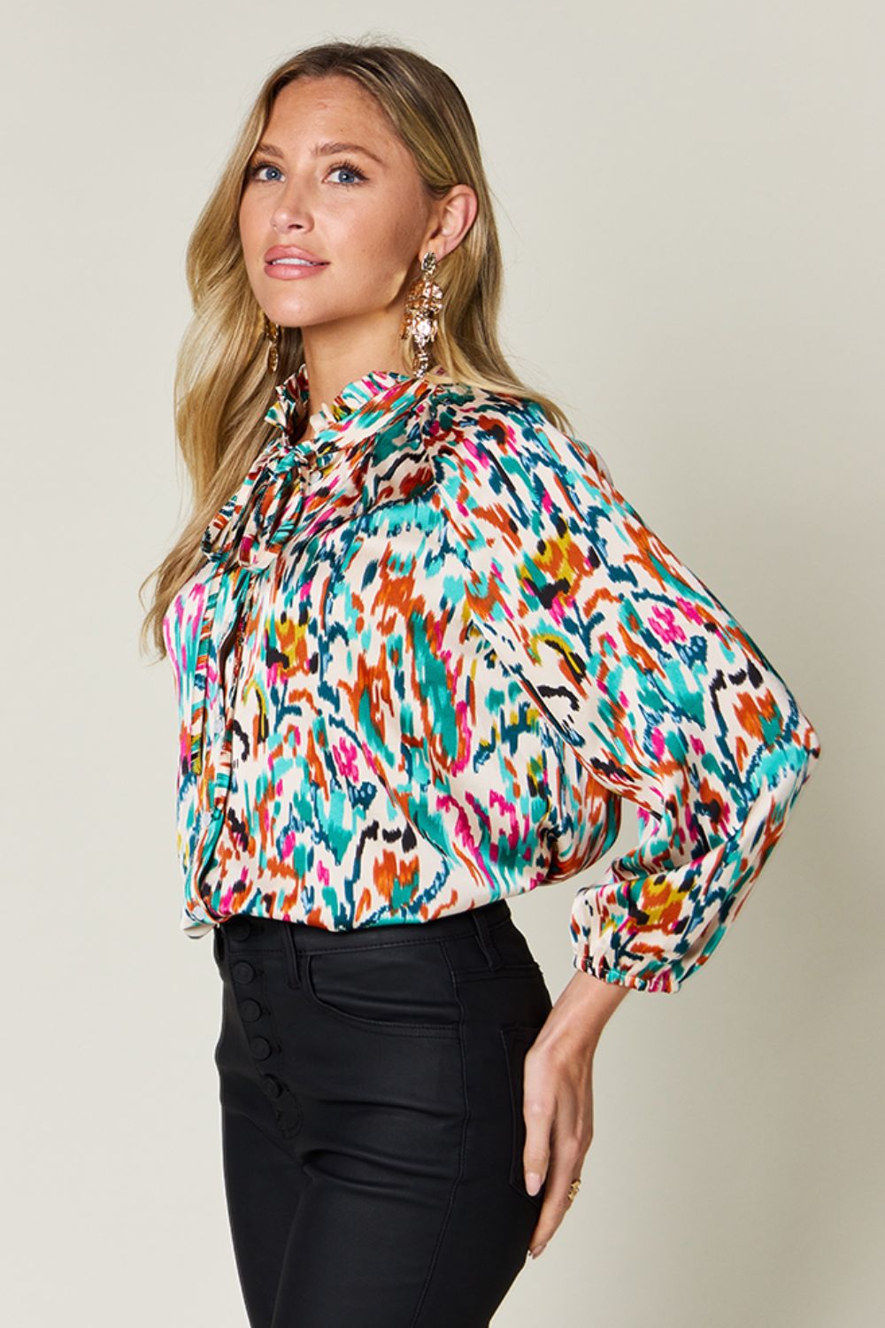 Double Take Full Size Printed Button Up Long Sleeve Shirt - Smart Shopper