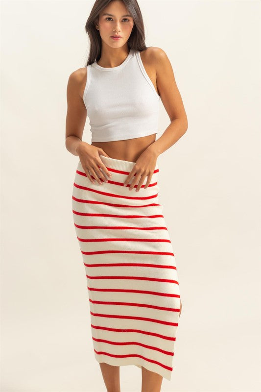 HYFVE Side Slit Striped Bodycon Sweater Skirt - Smart Shopper