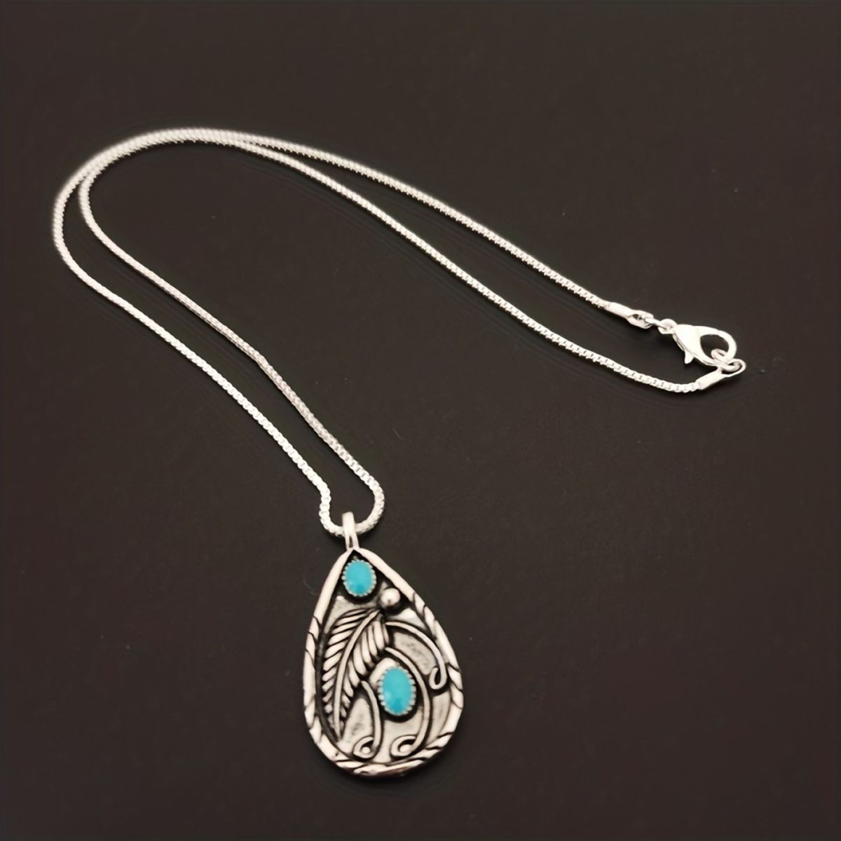 Alloy Artificial Turquoise Teardrop Pendant Necklace - Smart Shopper