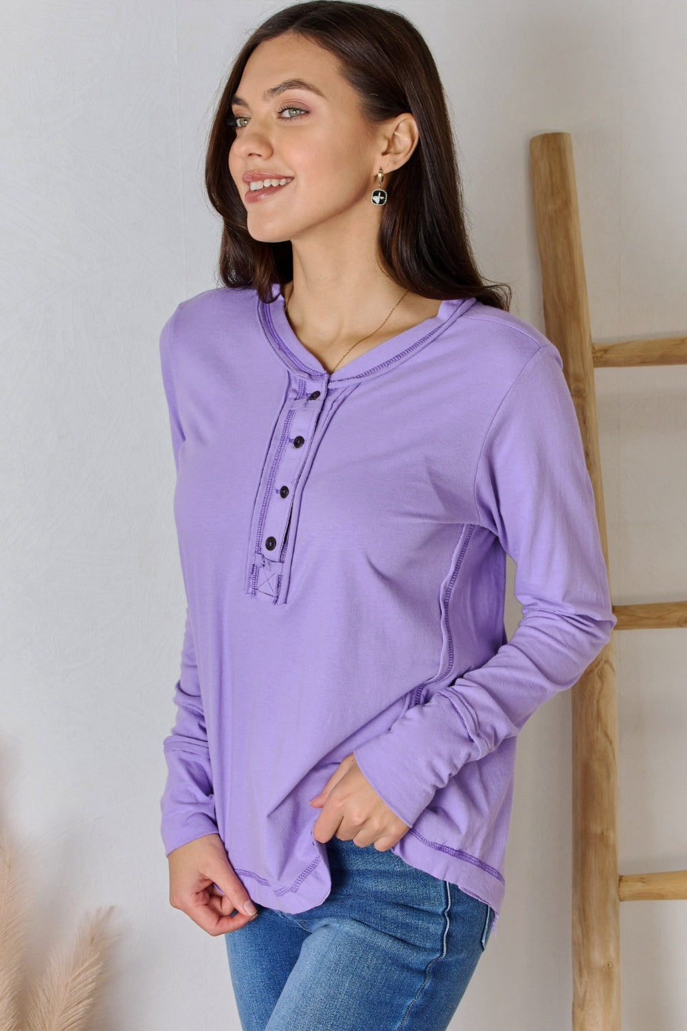 Zenana Exposed Seam Thumbhole Long Sleeve Top - Smart Shopper