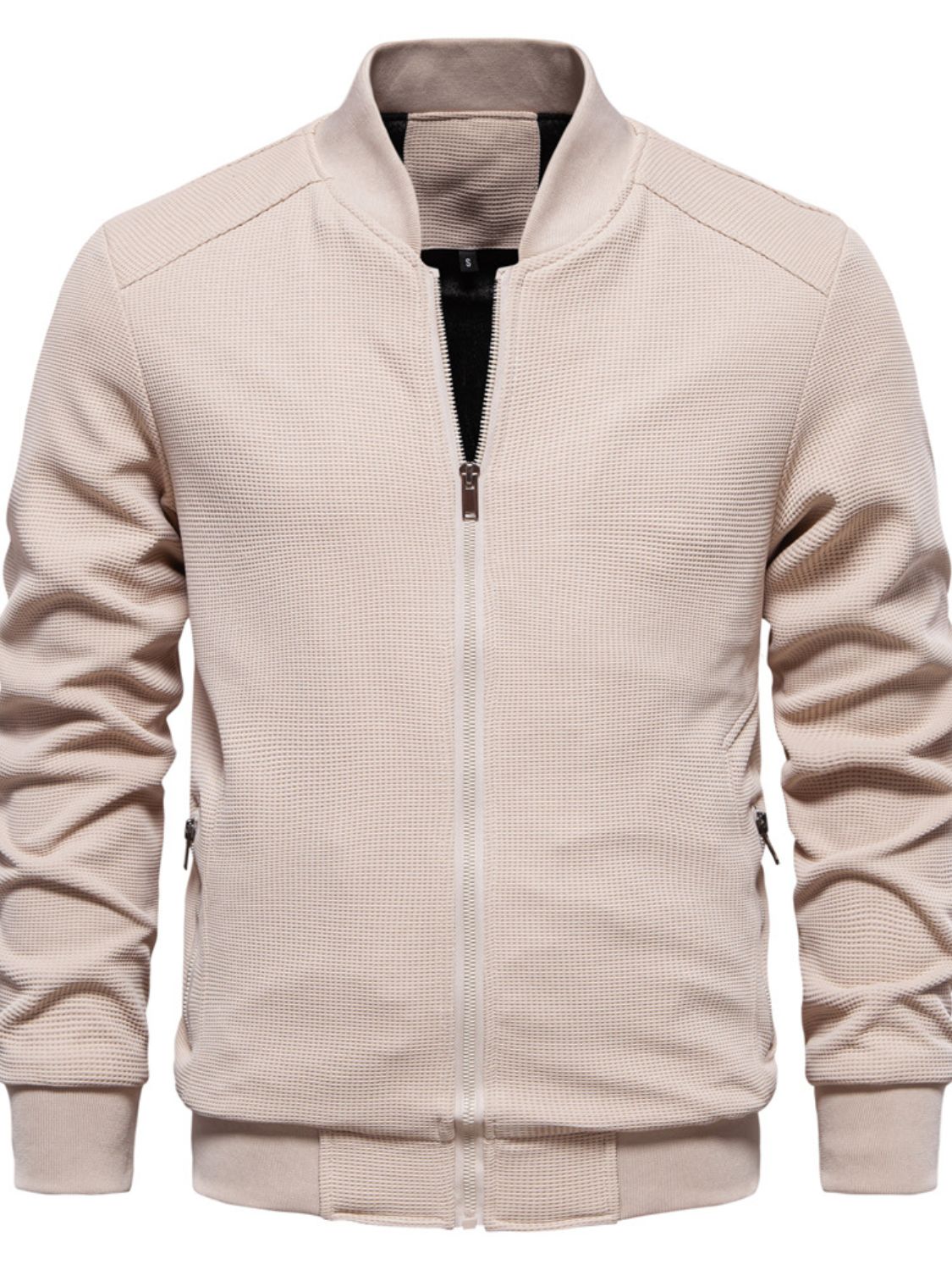 Men's Waffle Knit Baseball Collar Zip Up Jacket - Smart Shopper