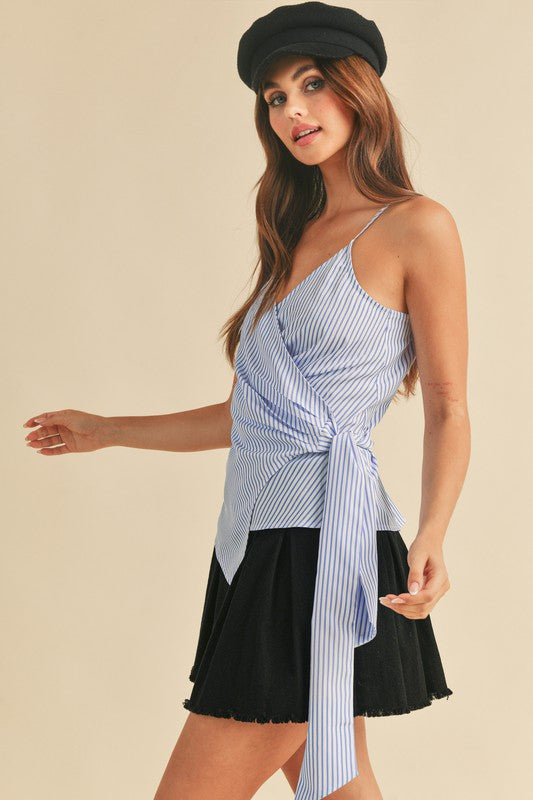 Aemi + Co Side Knotted Surplice Striped Cami - Smart Shopper