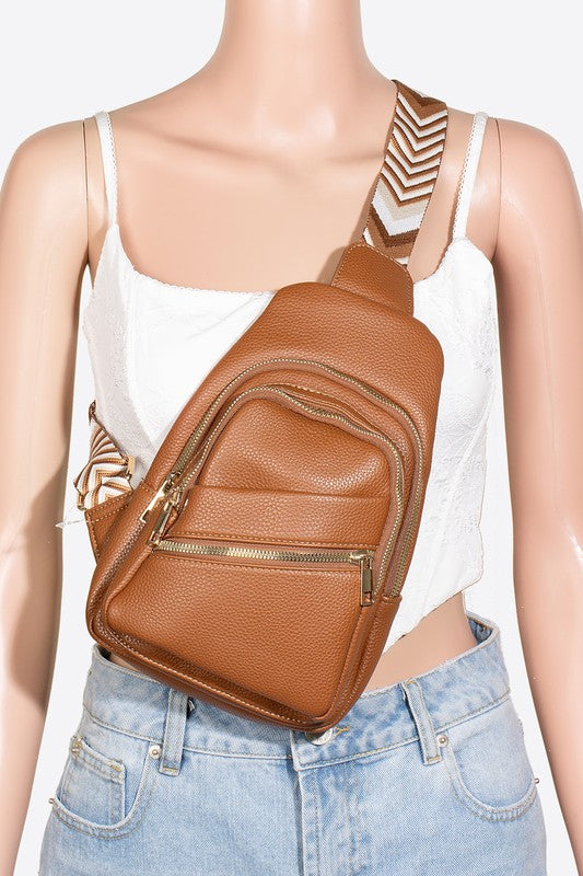 Fame PU Leather Chevron Strap Crossbody Bag - Smart Shopper