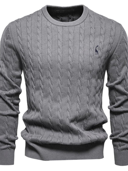 Men's Cable-Knit Round Neck Long Sleeve Sweater - Smart Shopper