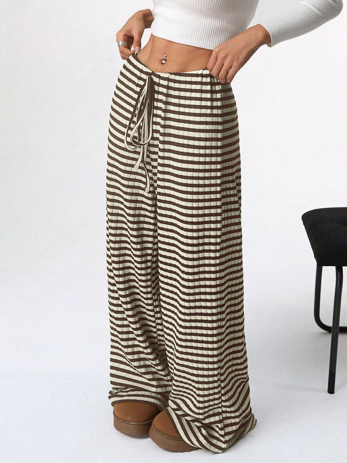 Tied Striped Wide Leg Pants - Smart Shopper