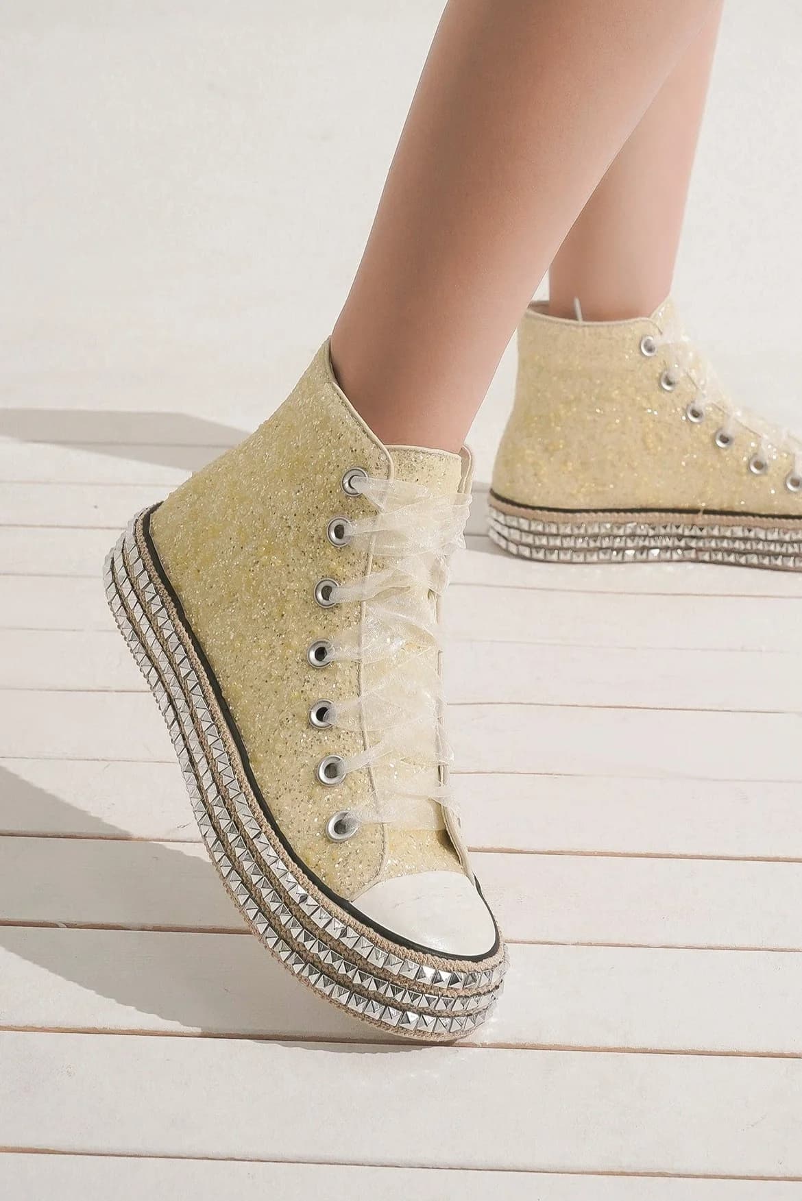 Beast Fashion Glitter Lace-Up Studded Platform Sneakers - Smart Shopper