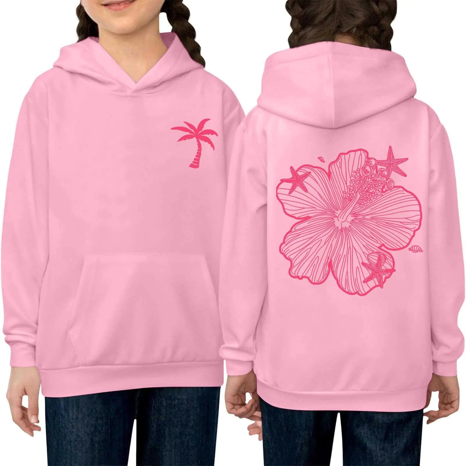 Kids Hoodie Pink Pom Puff Hoodie Kids Fleece Graphic Logo Design Kids Sweatshirt for Boys and Girls Gifts for Kids 5-6 Years Pink 5 - Smart Shopper