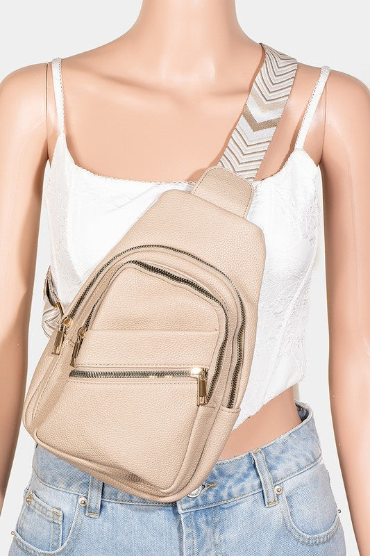 Fame PU Leather Chevron Strap Crossbody Bag - Smart Shopper