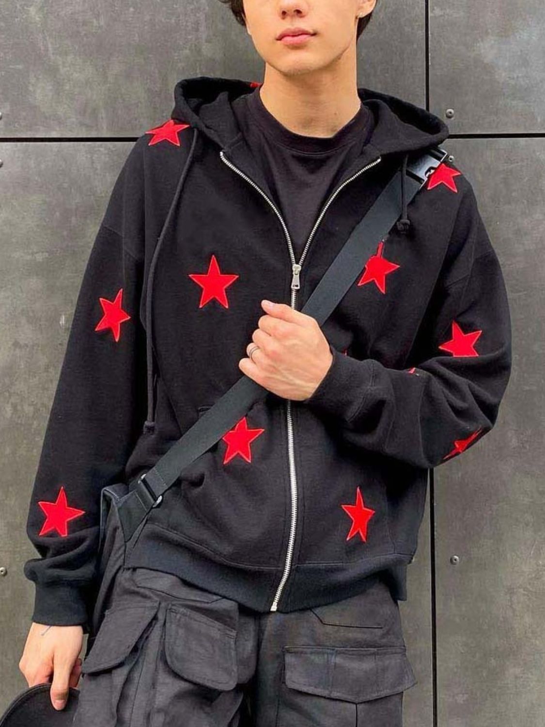 Men's Contrast Star Hooded Zip Up Hoodie - Smart Shopper