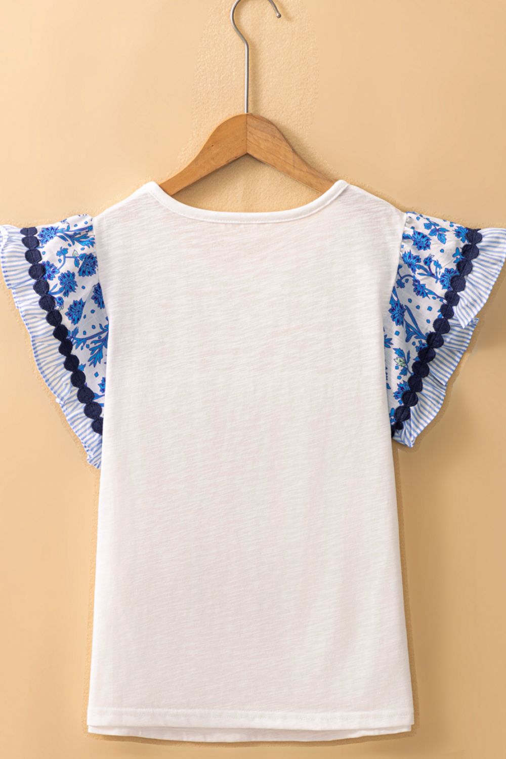 Round Neck Printed Ruffled Cap Sleeve Blouse - Smart Shopper