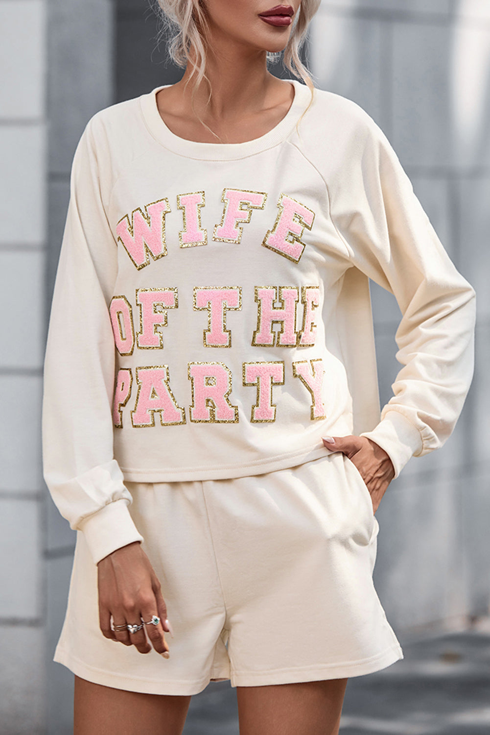 WIFE OF THE PARTY Round Neck Top and Shorts Set - Smart Shopper