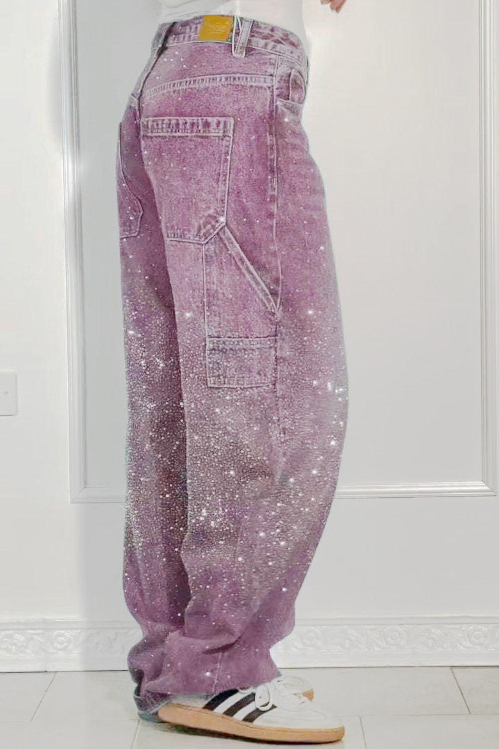 Full Size Washed Rhinestone Detail Wide leg Jeans Plus Size - Smart Shopper