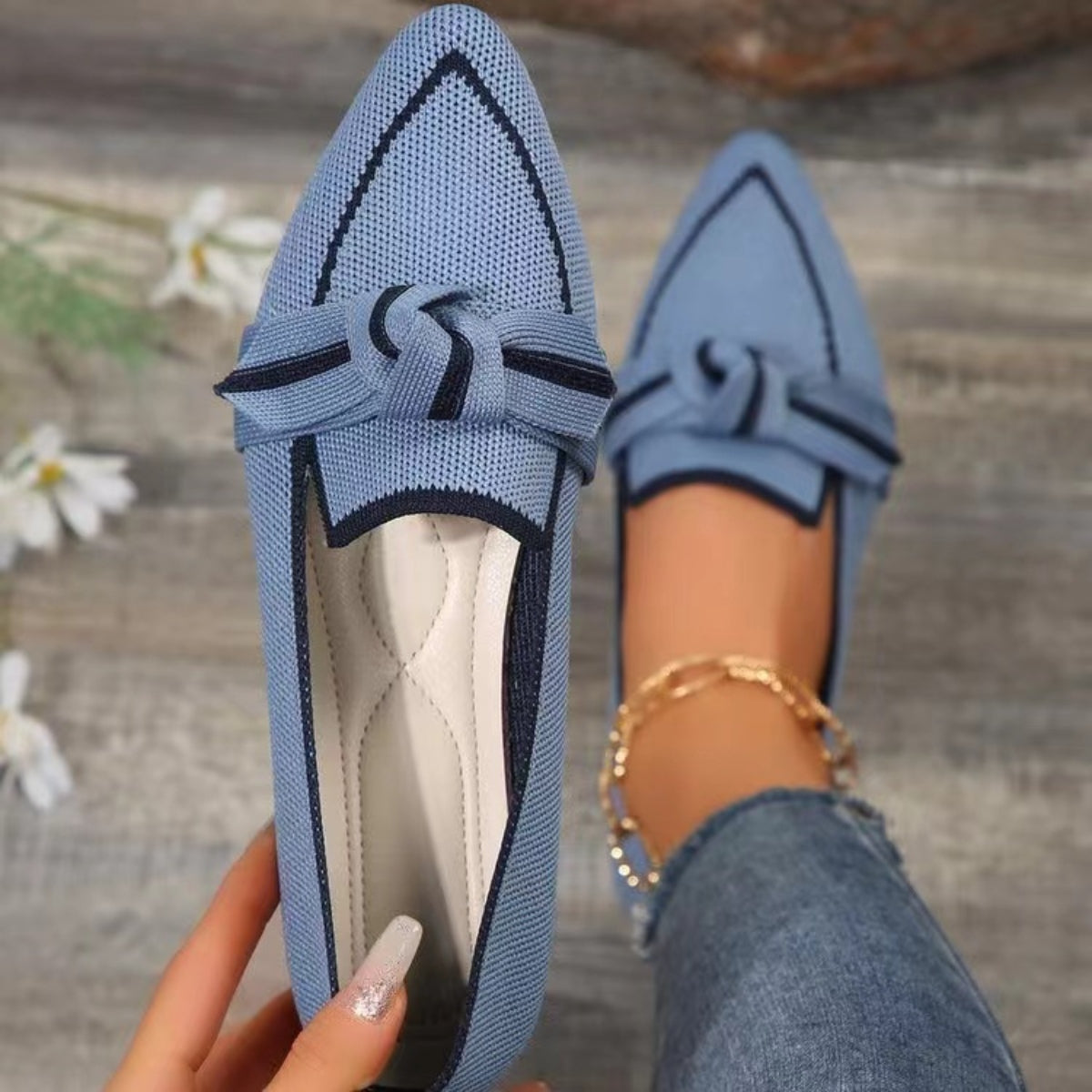 Bow Contrast Trim Point Toe Loafers - Smart Shopper