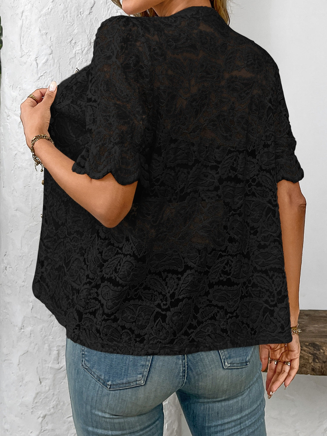 Button Down Half Sleeve Lace Shirt - Smart Shopper