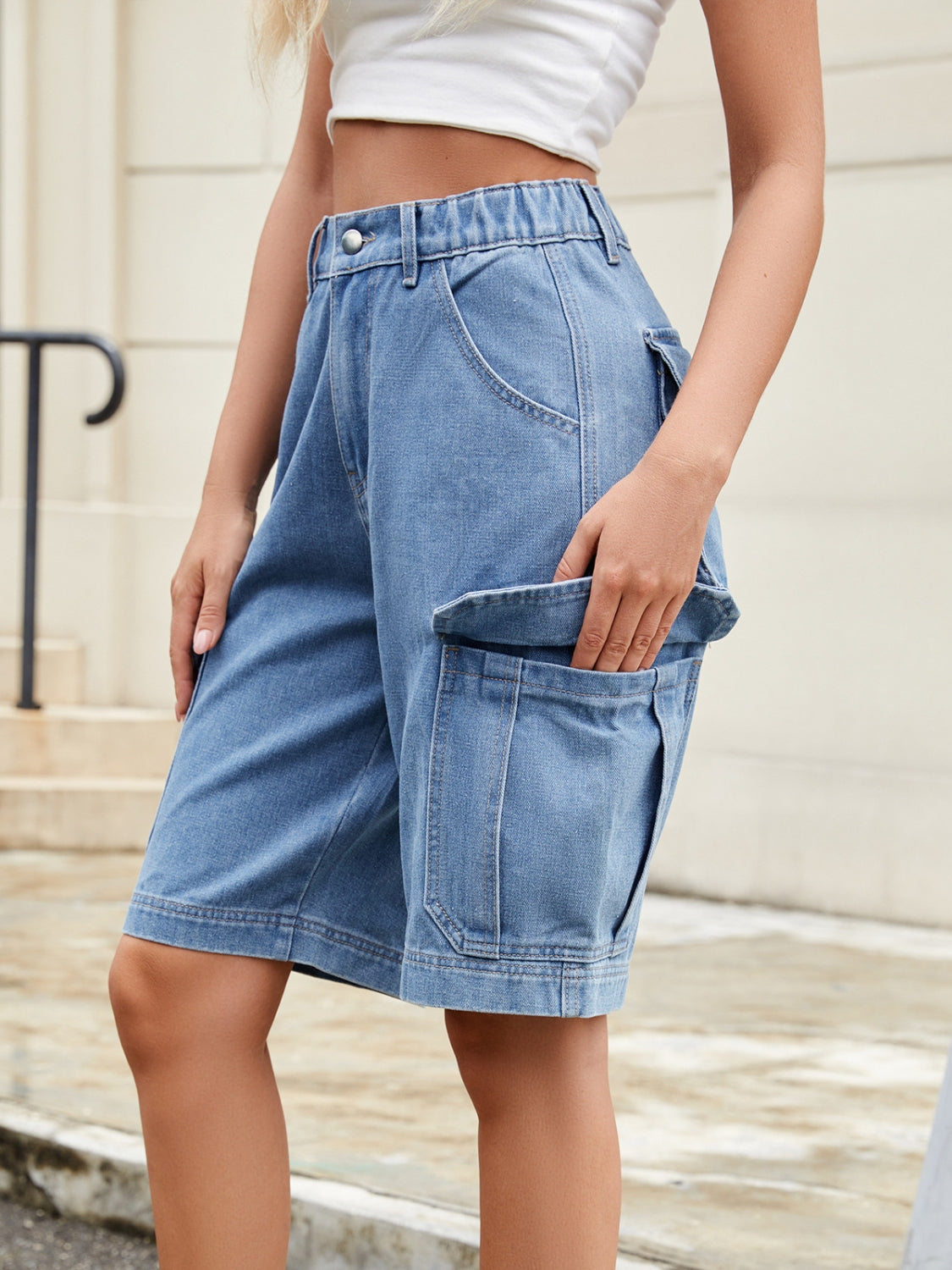 High Waist Denim Shorts with Pockets - Smart Shopper