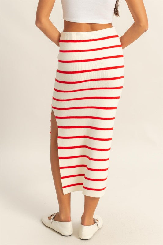 HYFVE Side Slit Striped Bodycon Sweater Skirt - Smart Shopper