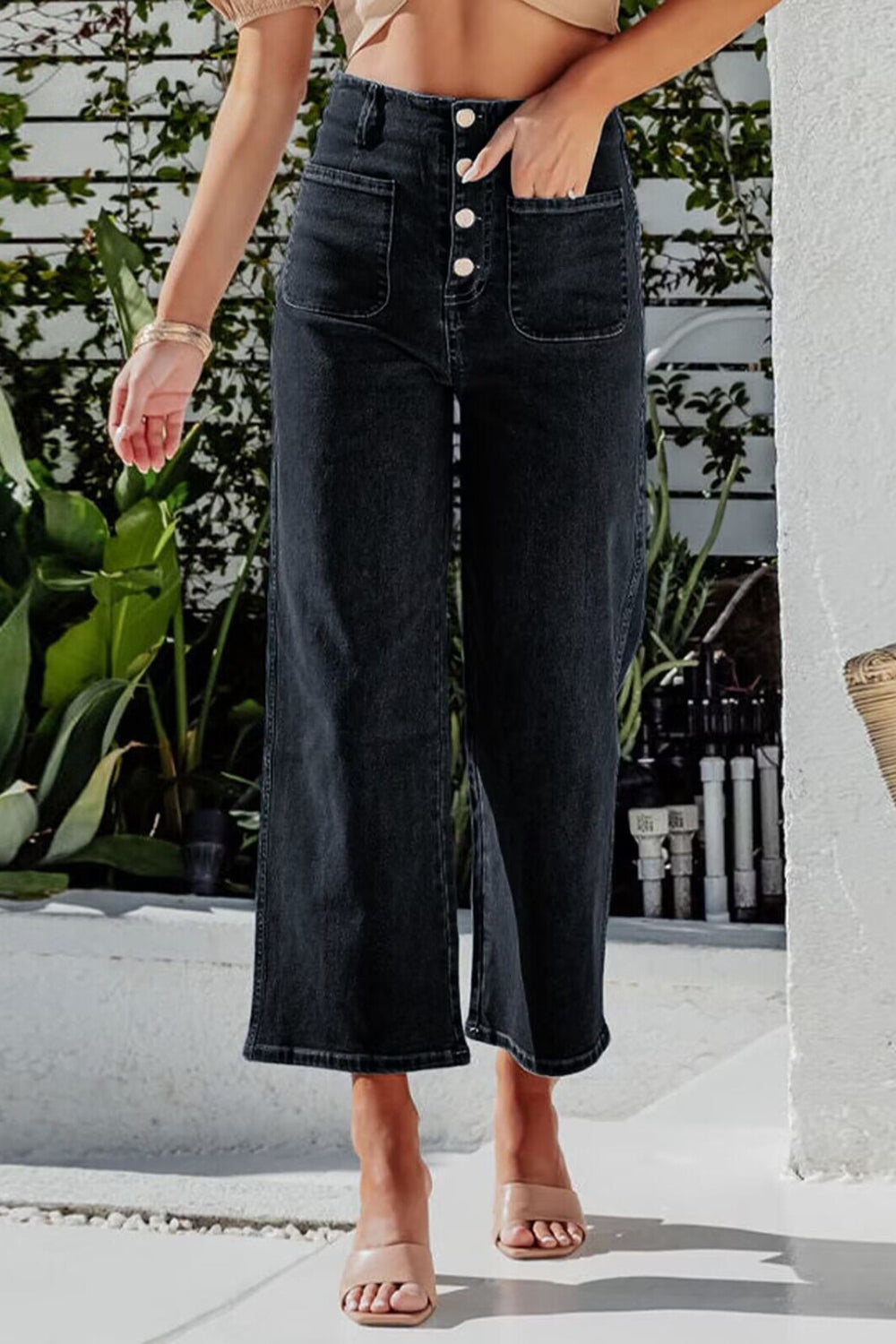 Button Fly Cropped Wide Leg Jeans - Smart Shopper