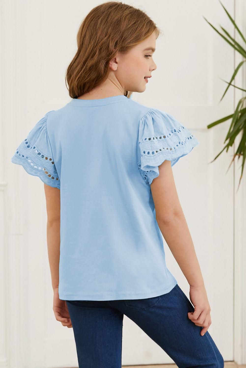 Round Neck Flutter Sleeve T-Shirt - Smart Shopper