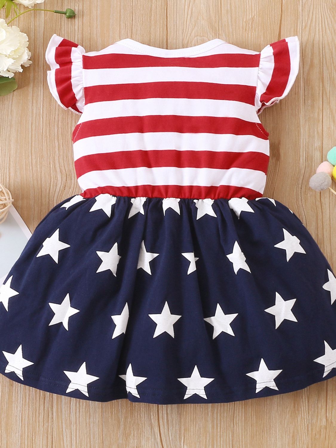 Striped & Stars Ruffled Round Neck Cap Sleeve Dress - Smart Shopper