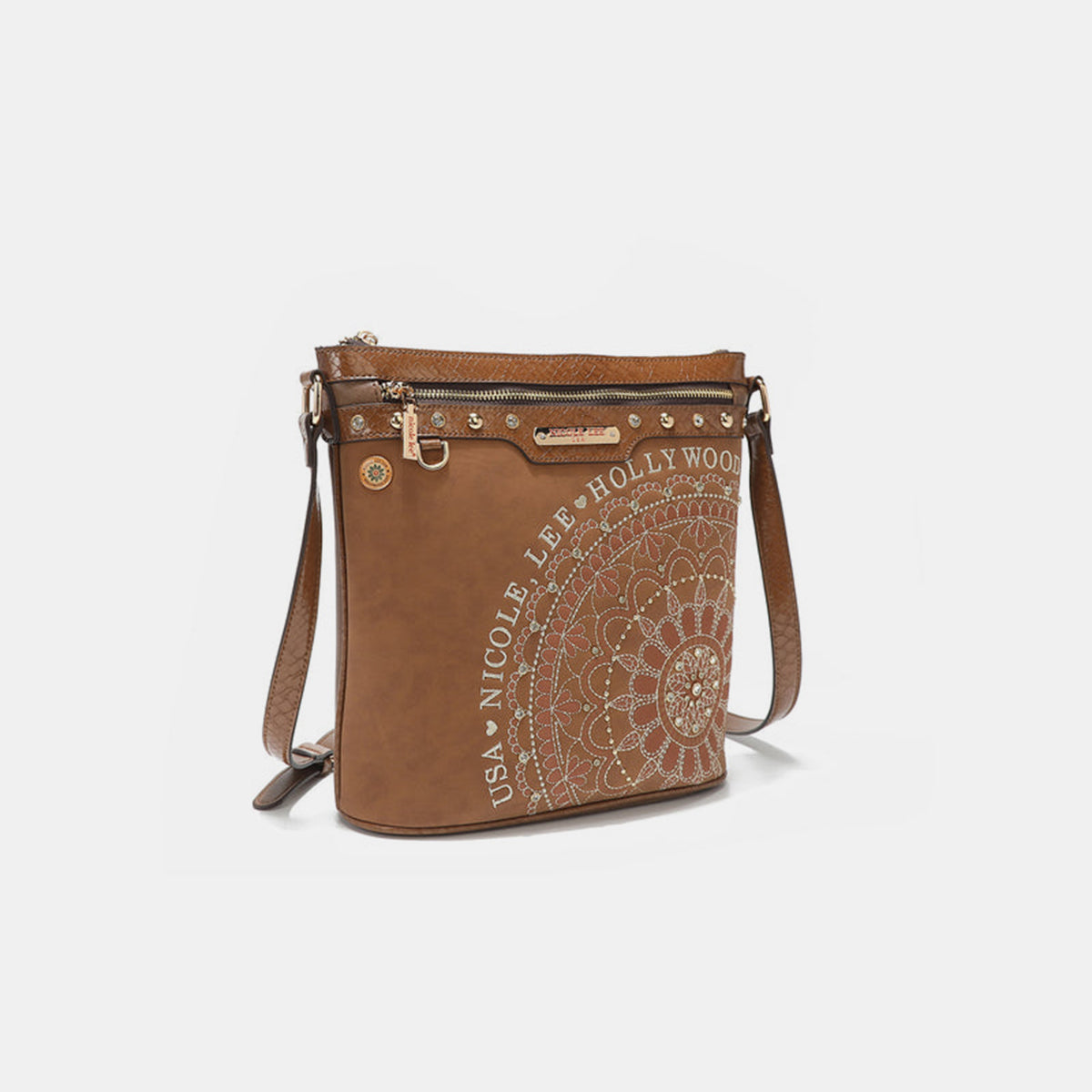 Nicole Lee USA Metallic Stitching Embroidery Inlaid Rhinestone Crossbody Bag - Smart Shopper