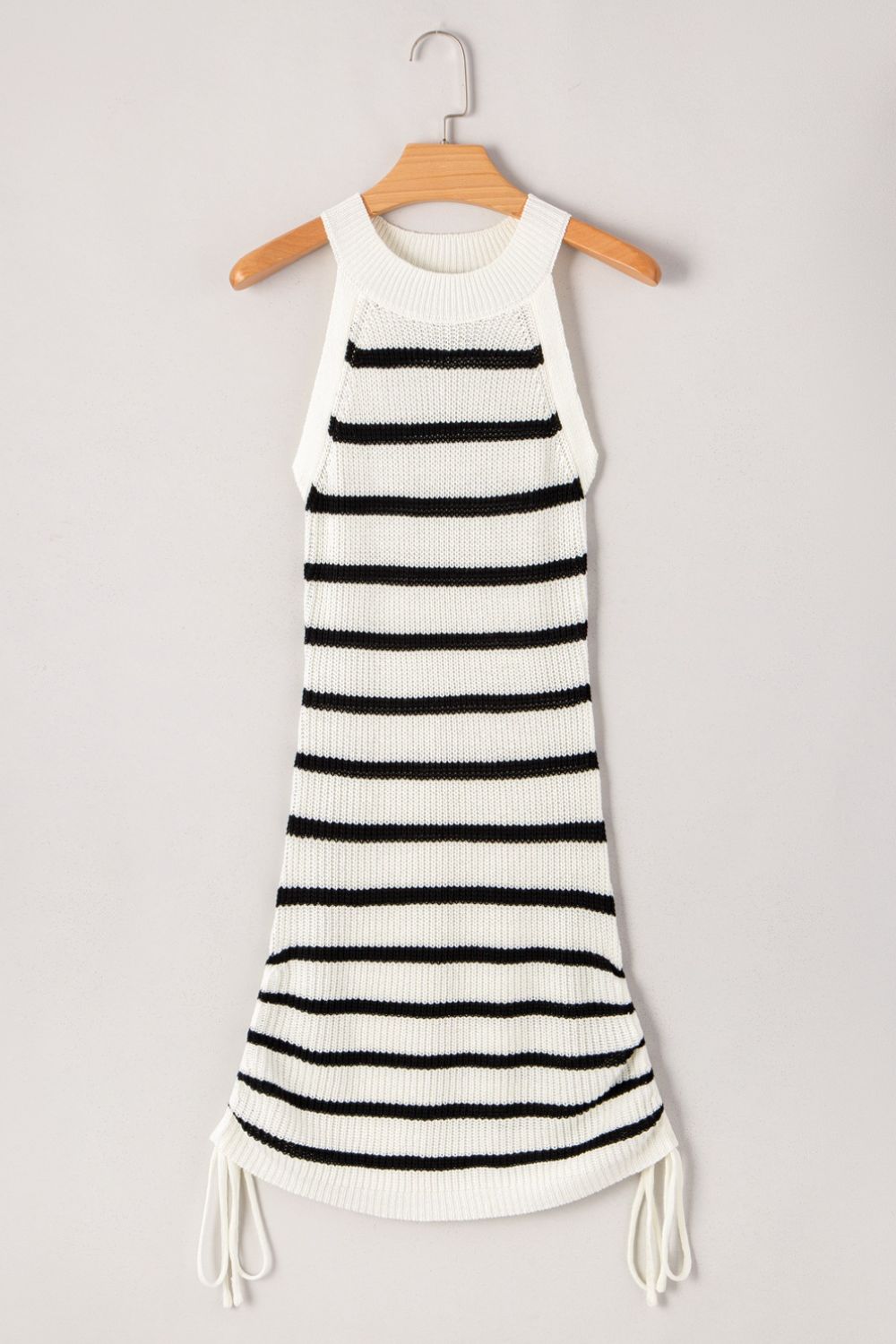 Contrast Striped Drawstring Detail Sleeveless Sweater Dress - Smart Shopper