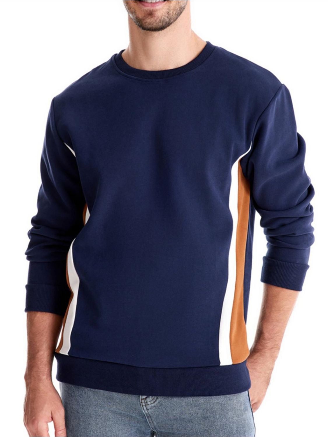 Men's Side Striped Contrast Round Neck Sweatshirt - Smart Shopper