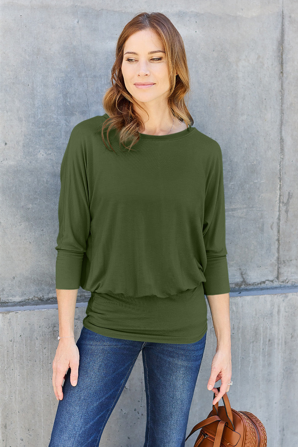 Basic Bae Full Size Round Neck Batwing Sleeve Top - Smart Shopper