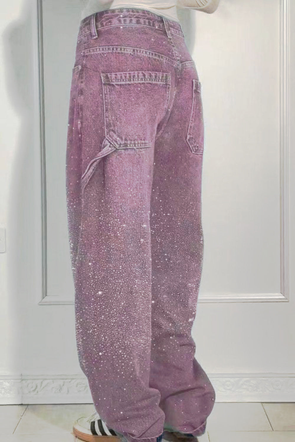 Full Size Washed Rhinestone Detail Wide leg Jeans Plus Size - Smart Shopper