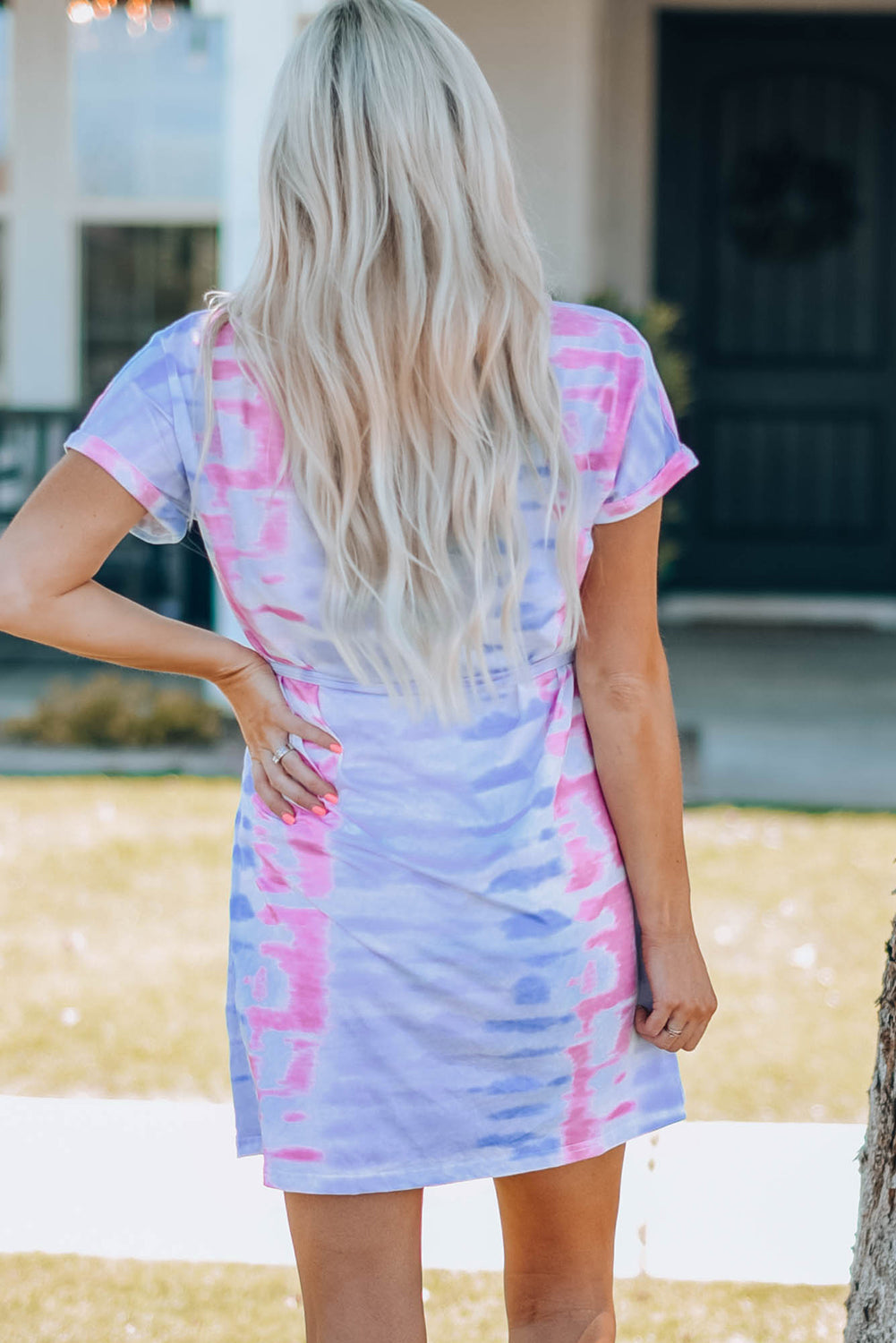 Women Tie-Dye Belted T-Shirt Dress - Smart Shopper