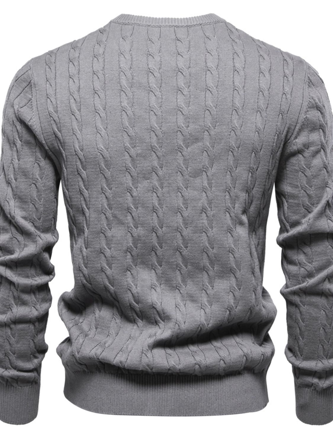 Men's Cable-Knit Round Neck Long Sleeve Sweater - Smart Shopper