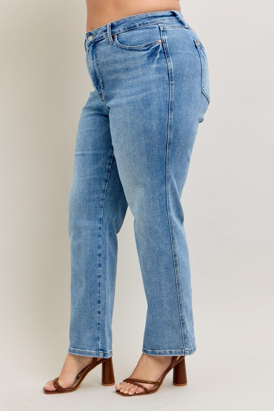 Judy Blue Full Size Tummy Control Vintage Wash Straight Jeans Plus Size - Smart Shopper