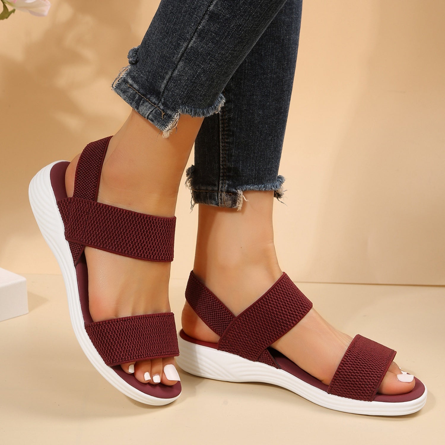 Rubber Open Toe Low Heel Sandals - Smart Shopper