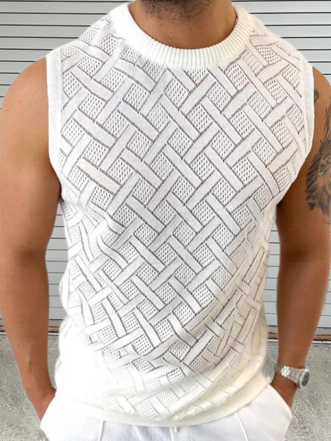 Men's Round Neck Sleeveless Eyelet Knit Top - Smart Shopper