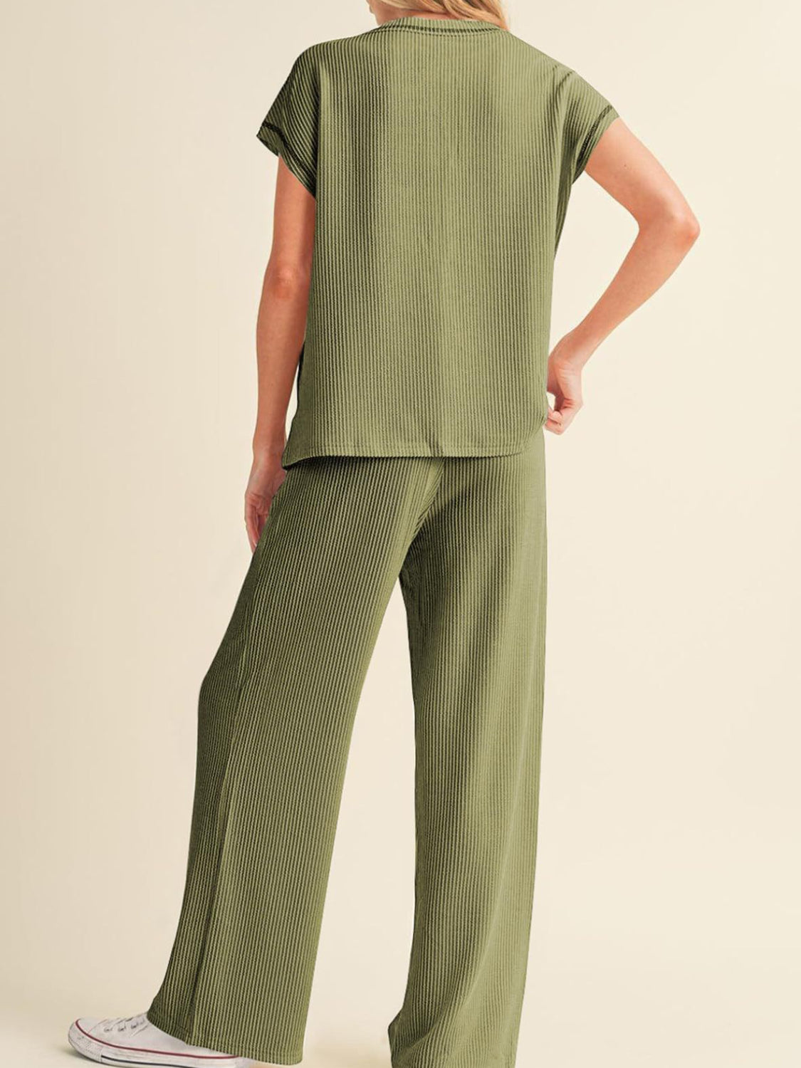 Ribbed Exposed Seam Top and Pants Set - Smart Shopper